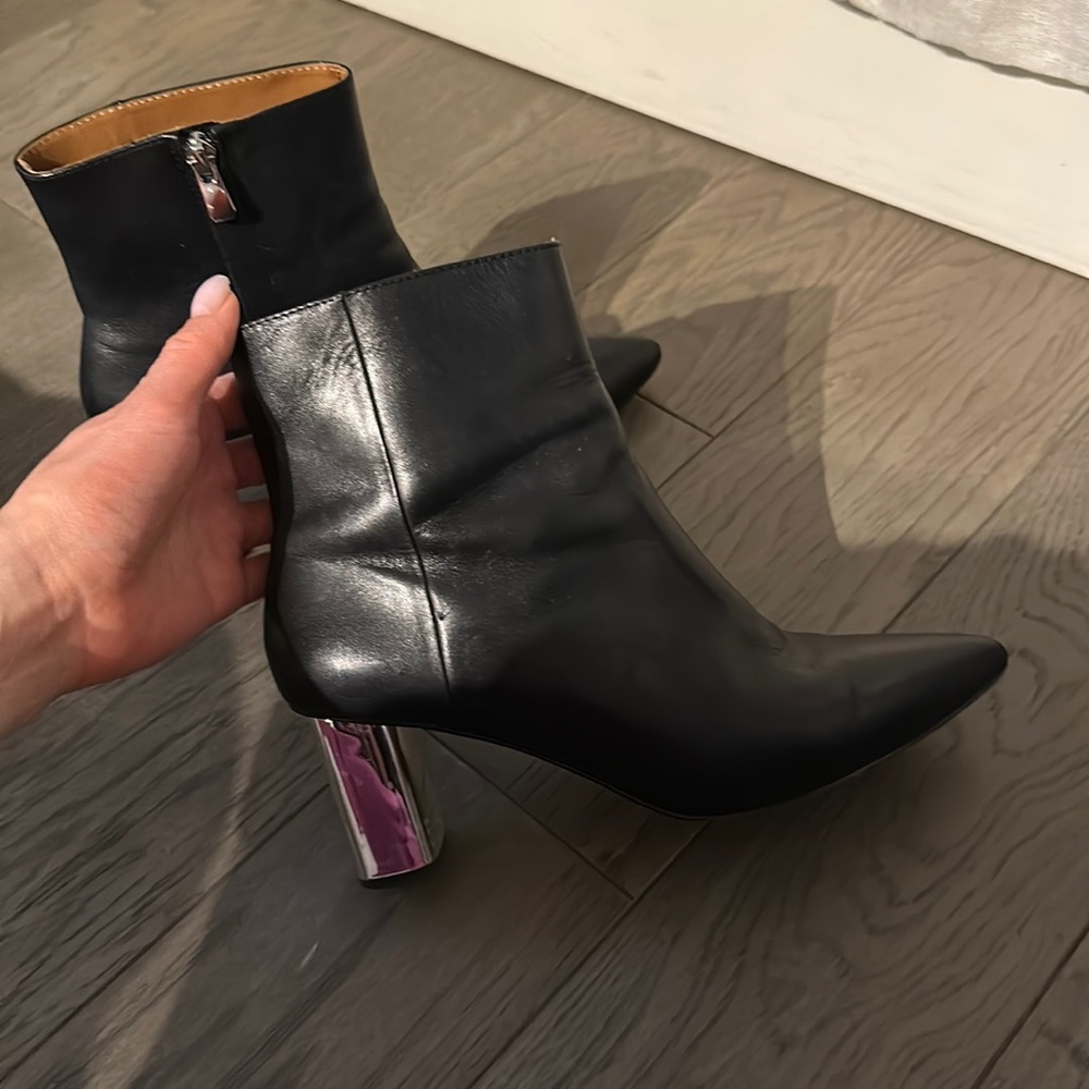 & other Stories Black Leather Silver Block Heel Pointed toe Ankle Boots Size 39